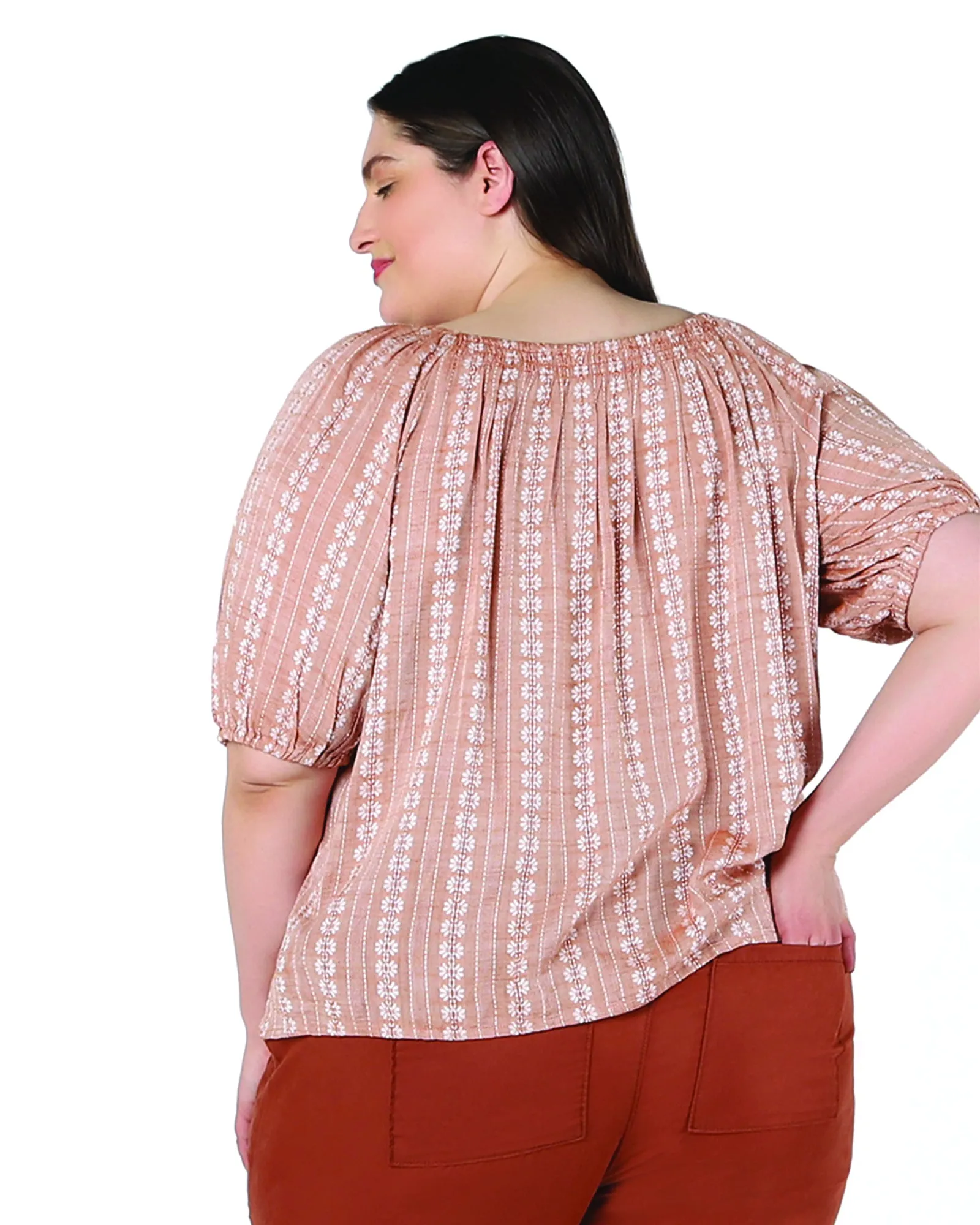 Adele Puffy Sleeve Volume Top | Orange / Ivory