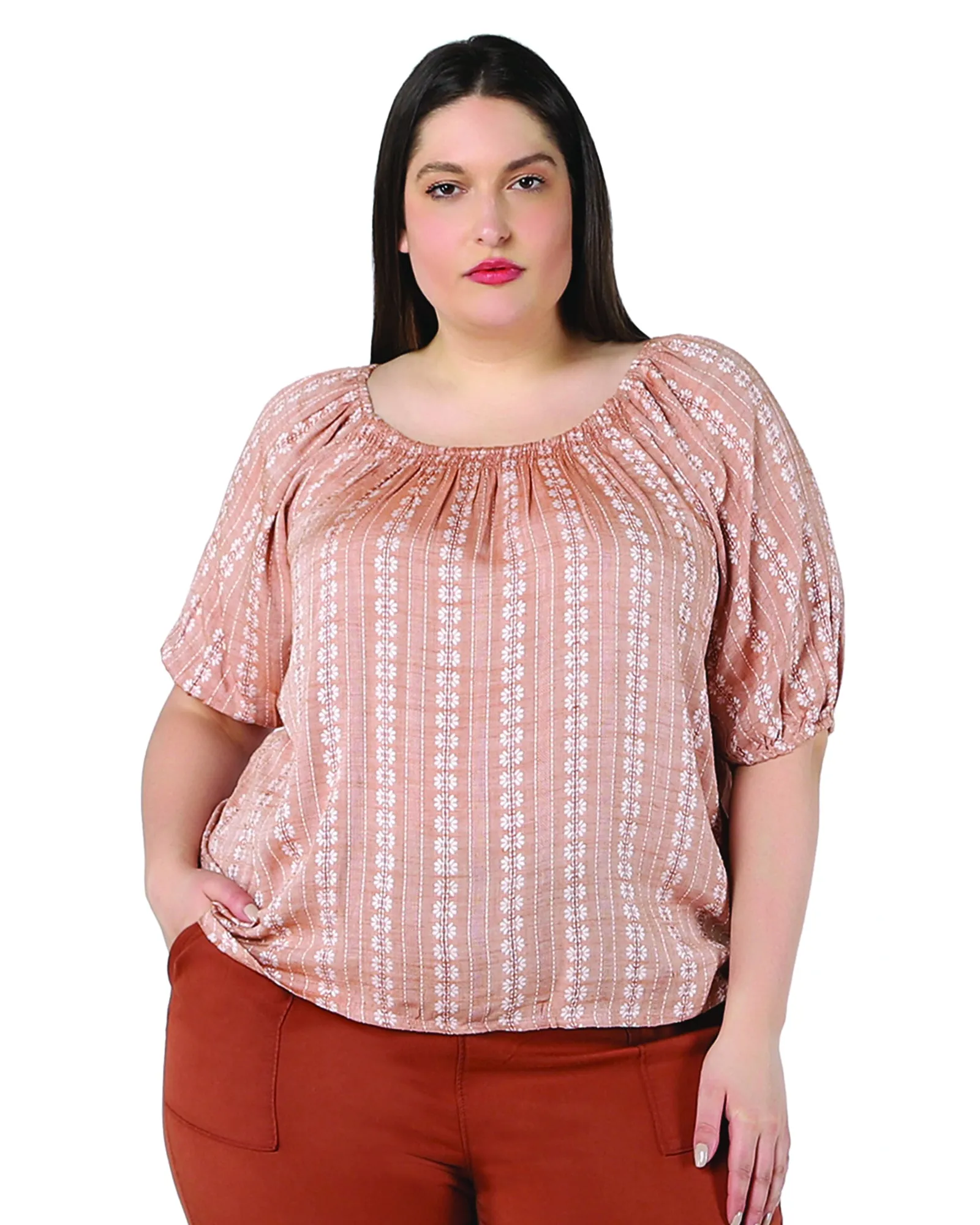 Adele Puffy Sleeve Volume Top | Orange / Ivory