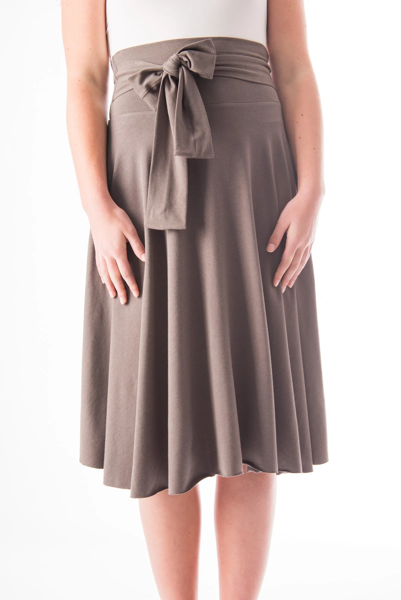 Andrea bamboo and organic cotton jersey midi circle skirt with a built in tie belt