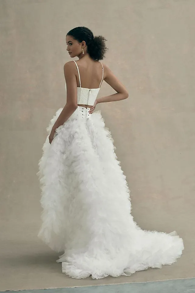 Aphrodite Morphine Fashion Tiered Ruffle High Neck Tulle Wedding Skirt , ivory