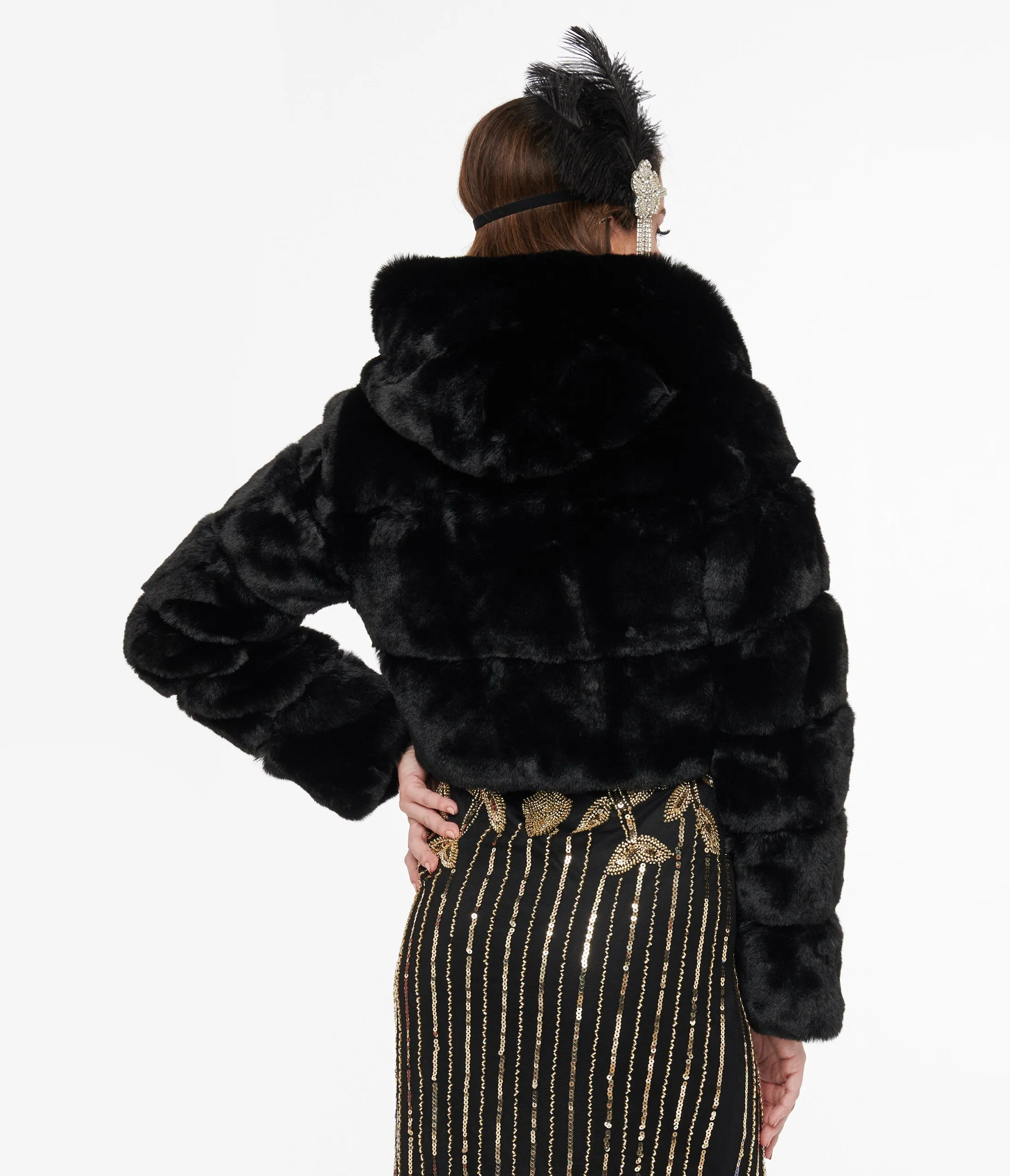 Black Faux Fur Puffer Crop Jacket