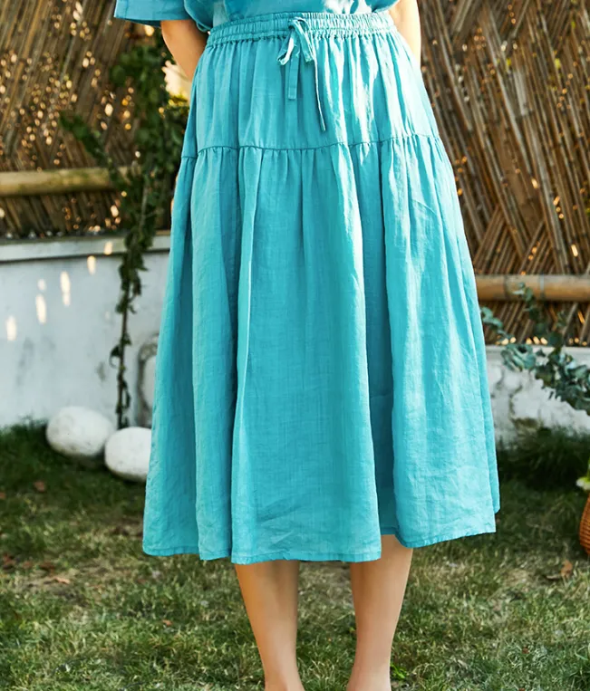 Blue Women's Skirts Summer Linen Skirt Elastic Waist SSM09755