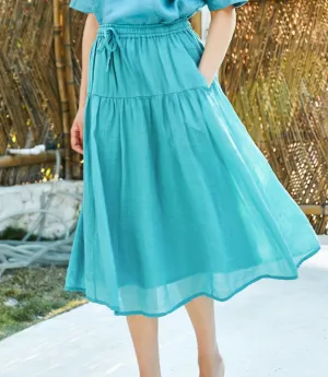 Blue Women's Skirts Summer Linen Skirt Elastic Waist SSM09755