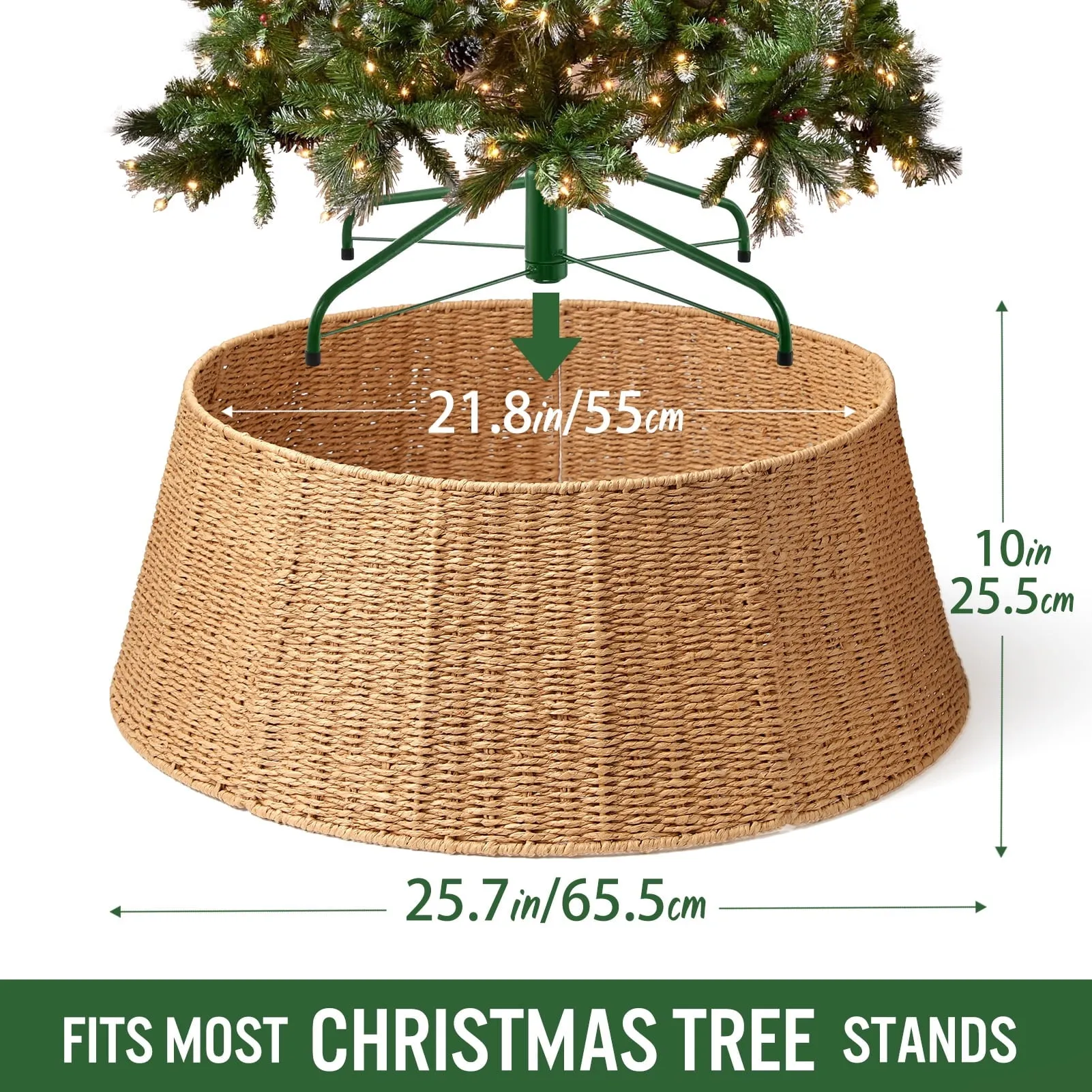 classic 26 inch Christmas Tree Collar, Christmas Tree Skirt Cover for Christmas Tree Decorations | Rattan (Natural) A-Natural