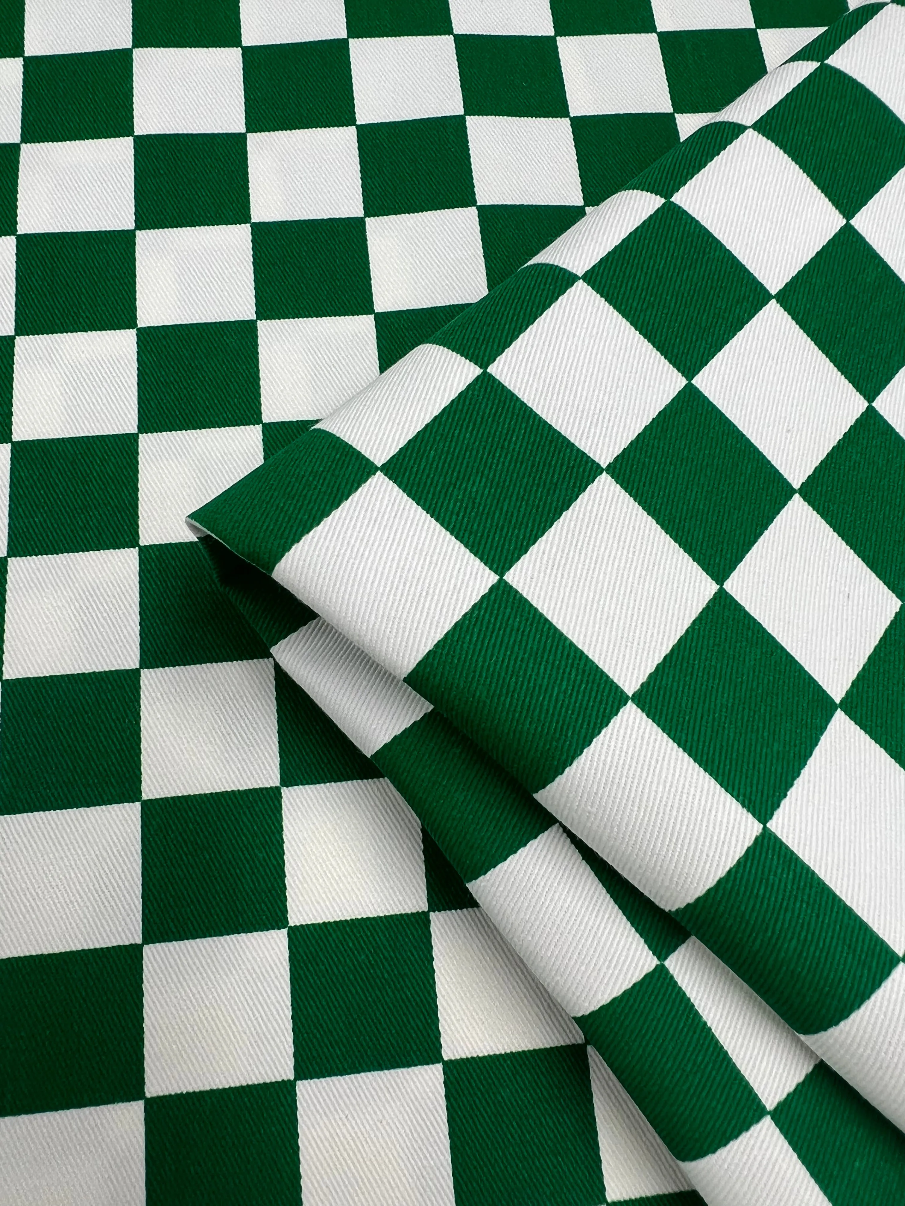 Cotton Drill - Green Chess - 155cm