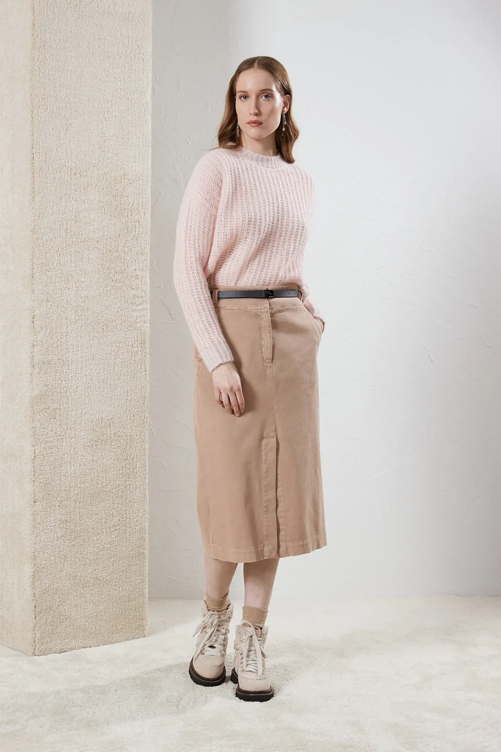 Cotton midi skirt with belt