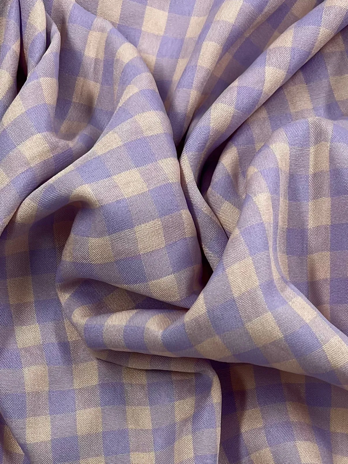 Cotton Poly - Peach & Purple Gingham - 150cm