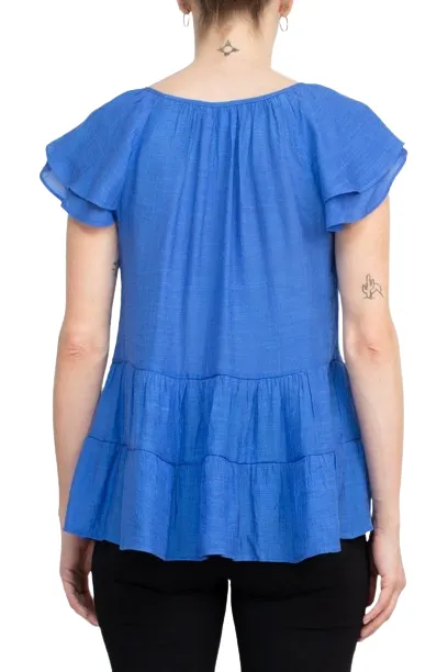 Counterparts Scoop Neck Cap Sleeve Ruched Rayon Top