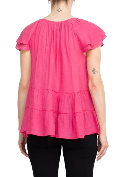 Counterparts Scoop Neck Cap Sleeve Ruched Rayon Top