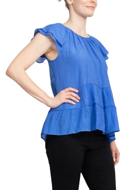 Counterparts Scoop Neck Cap Sleeve Ruched Rayon Top