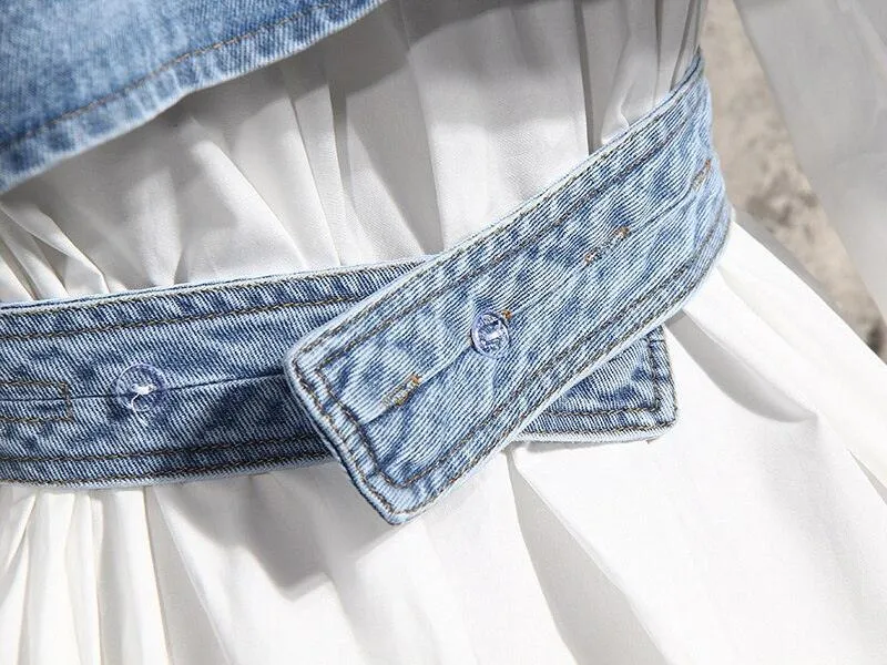 Cropped Cross Denim Sleeveless Jacket