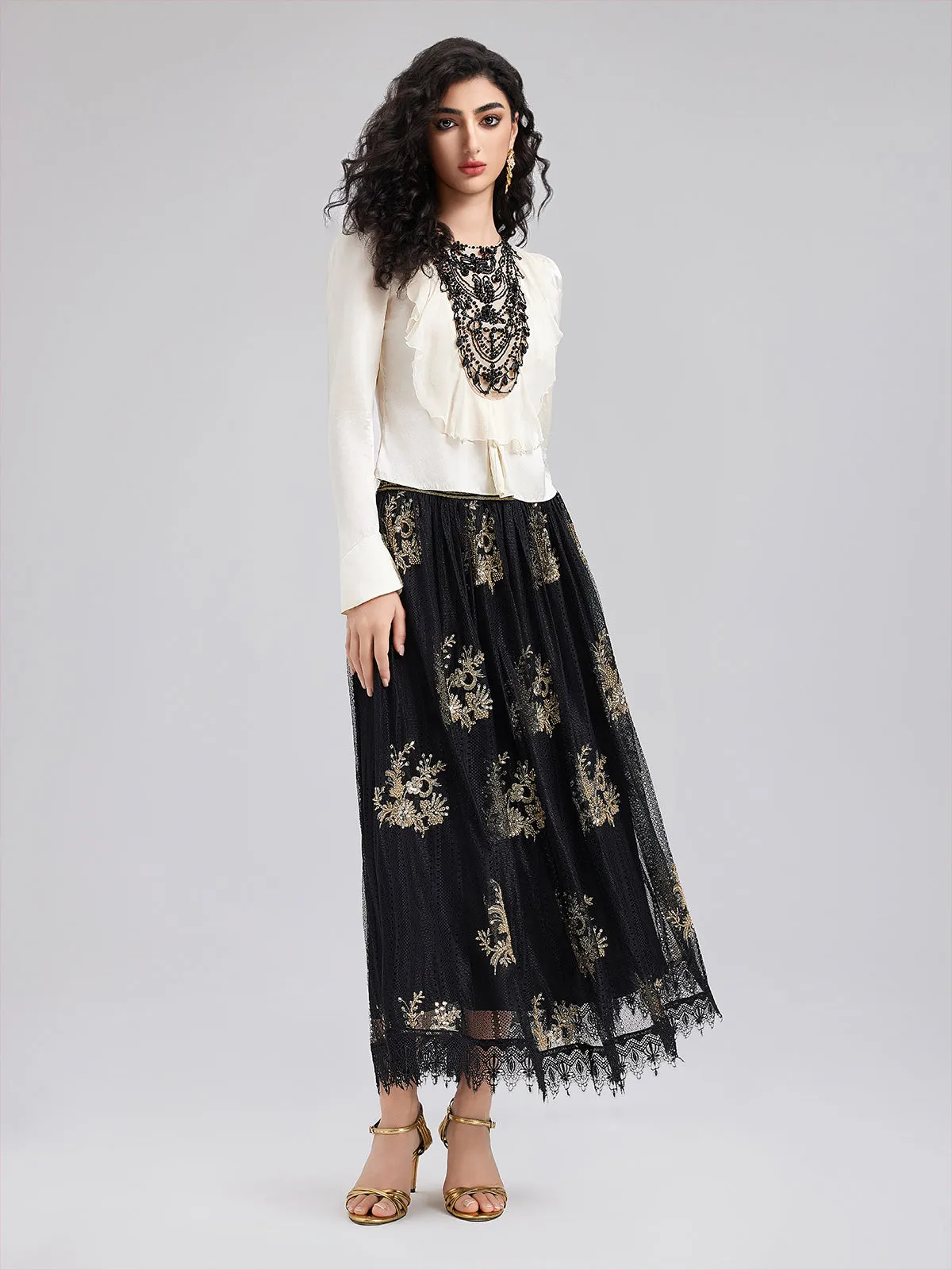 Embroidered Luxe Mesh Skirt