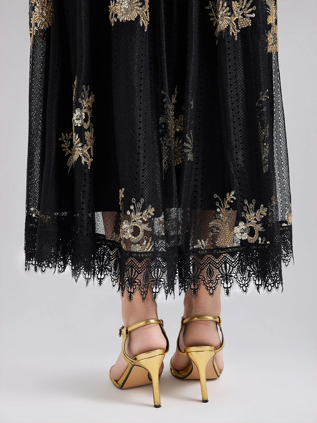 Embroidered Luxe Mesh Skirt