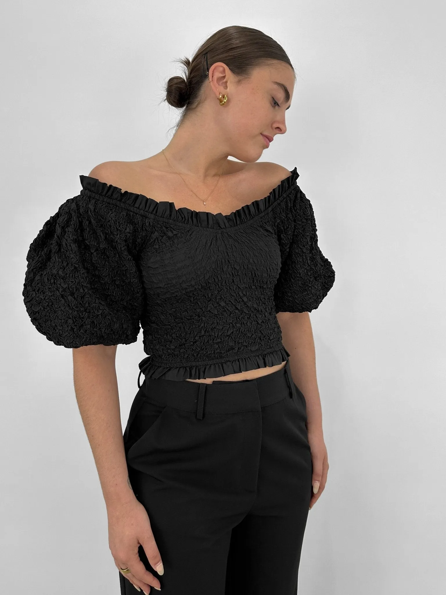 Exaggerated Puff Sleeve Smocked Top