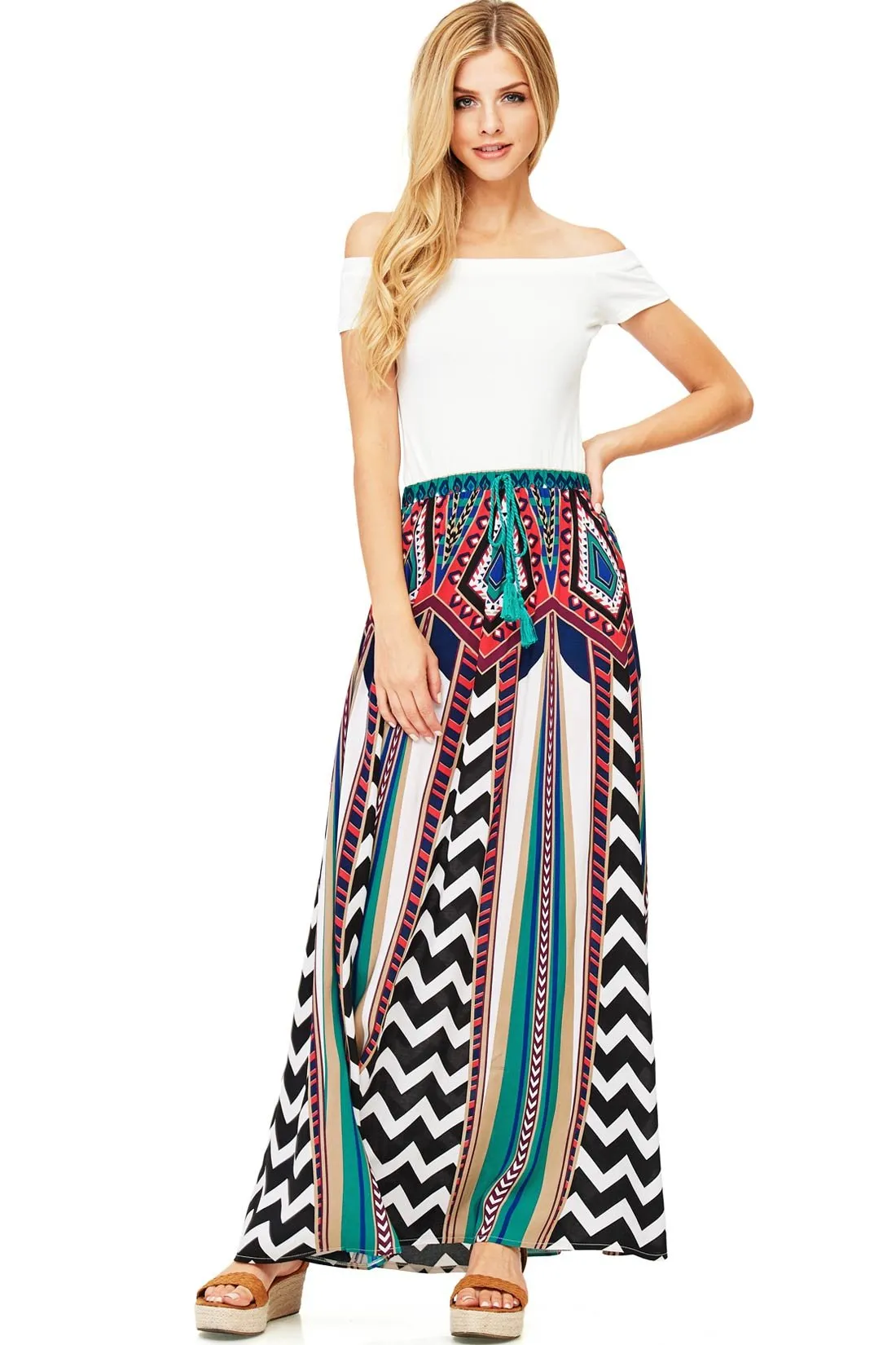 Flying Tomato Women's Convertible Chevron/Floral Print Maxi Skirt