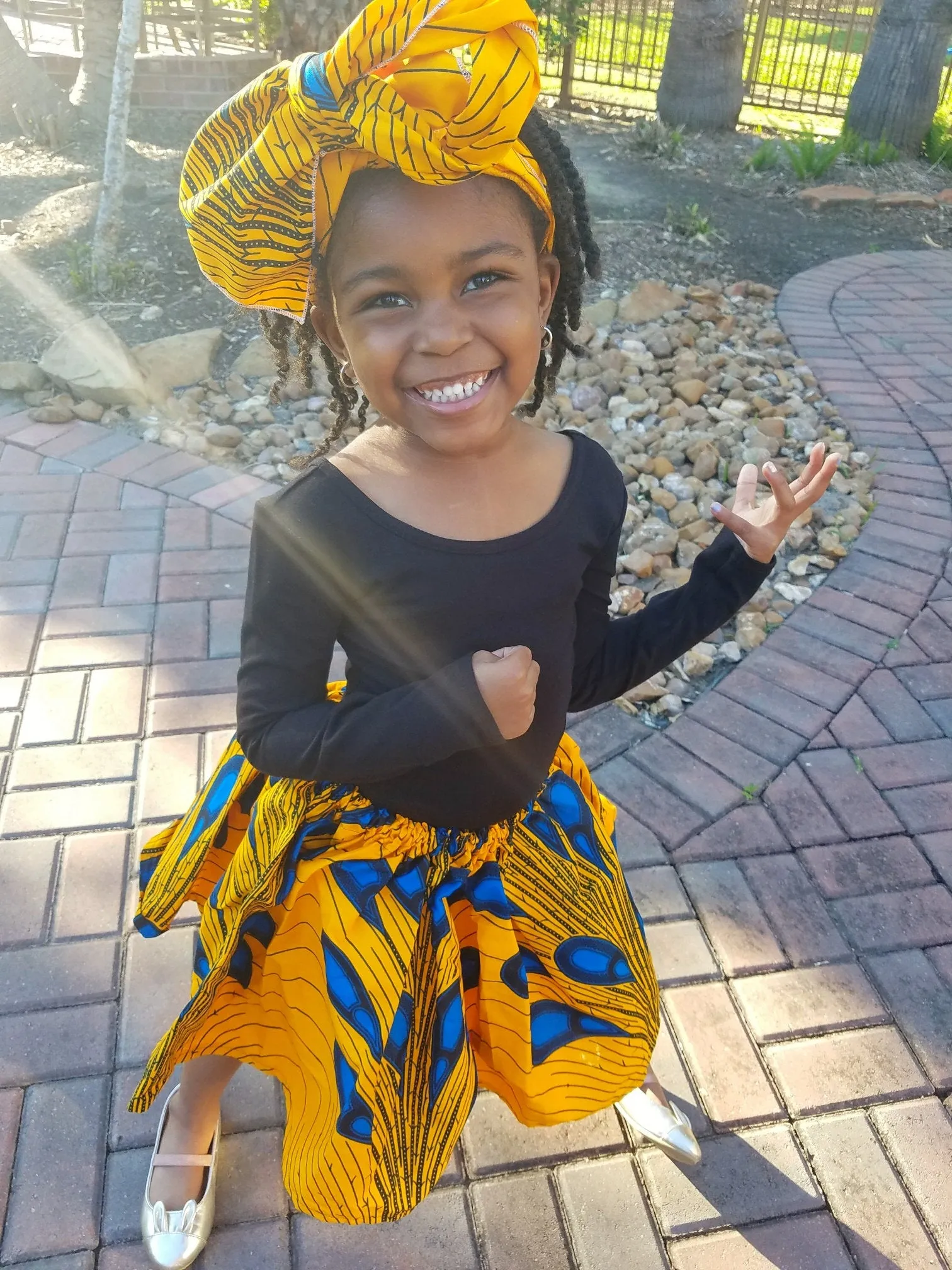 Girl’s African Skirt Set - Blue with Orange