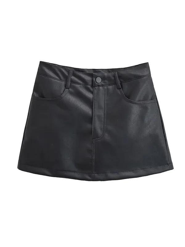 High Waisted Pockets Solid Color Short Skirts