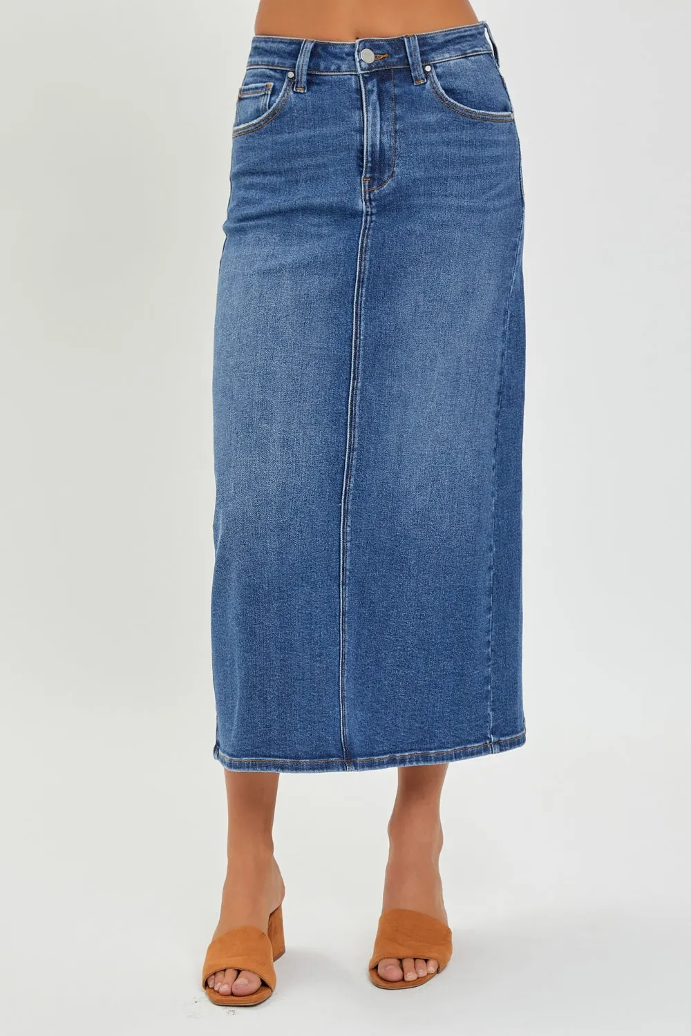 KESLEY High Rise Back Slit Denim Skirt New Women's Fashion Premium Cotton Jean Skirt