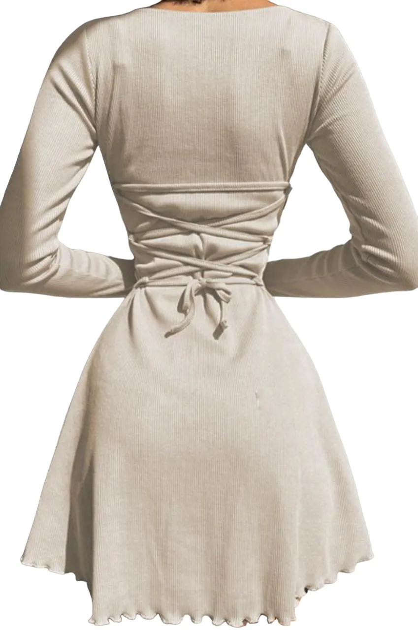 Kina - Beige Tie back long sleeve dress