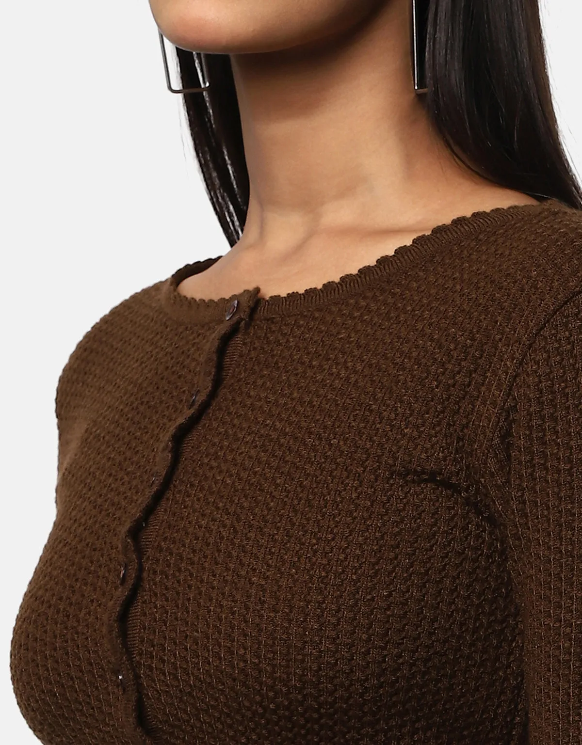 Knitted Women Front Buttons Crop Top