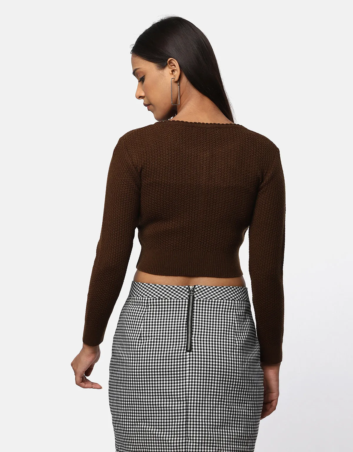 Knitted Women Front Buttons Crop Top