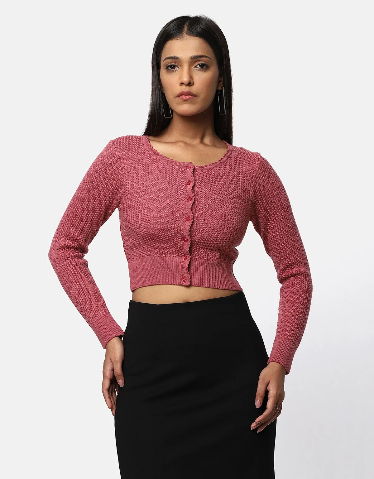 Knitted Women Front Buttons Crop Top