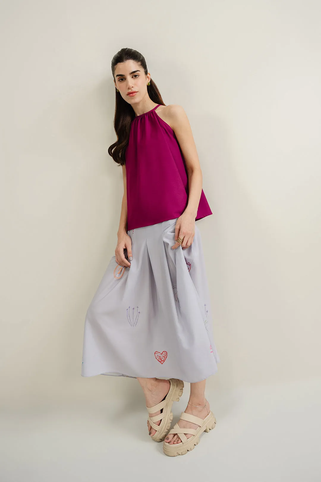 Lilac Box Pleat Skirt