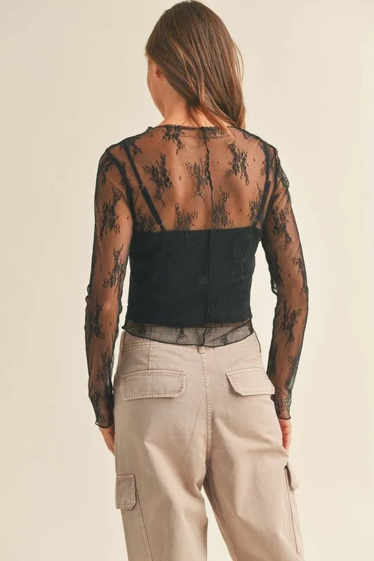 Long Sleeve Lace Fabric W Lining Insert Top