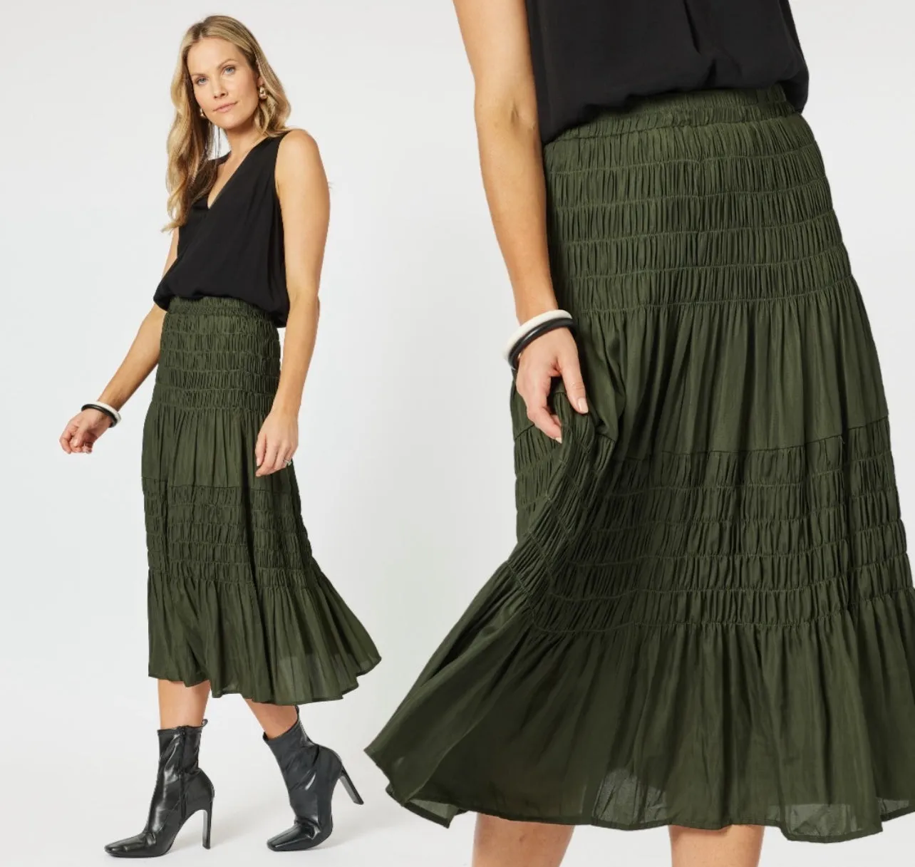 Luxe Shirred Skirt - Cypress