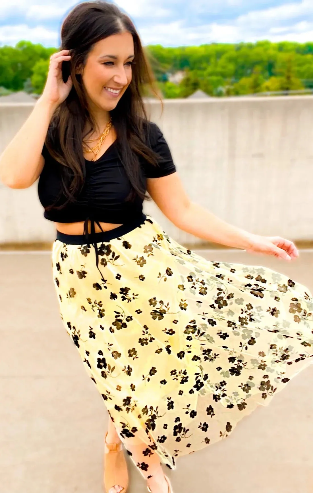 Marty Velvet & Tulle Midi Skirt