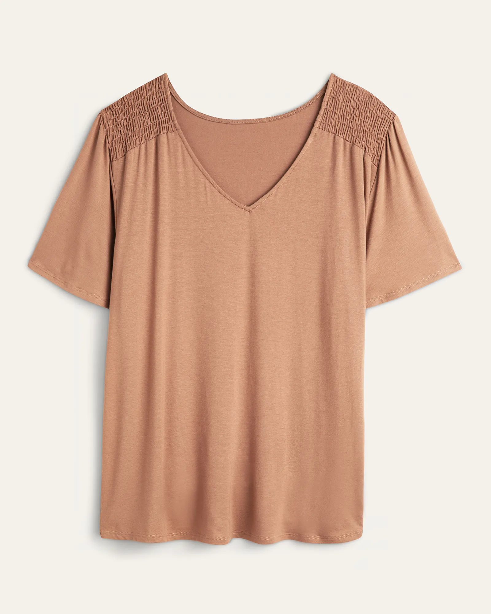 Melissa Short Sleeve Smocked Shoulder Top | Brown