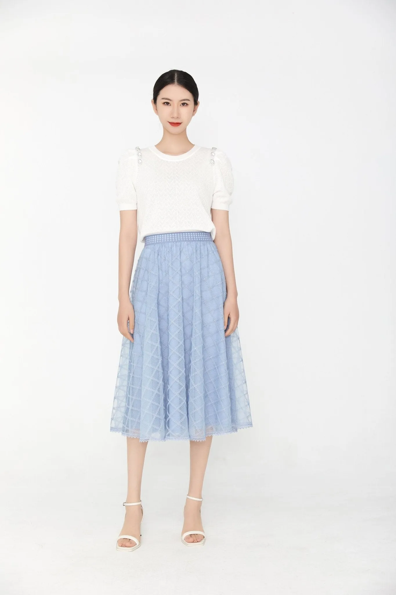 Mist Blue A Shape Mesh Skirt