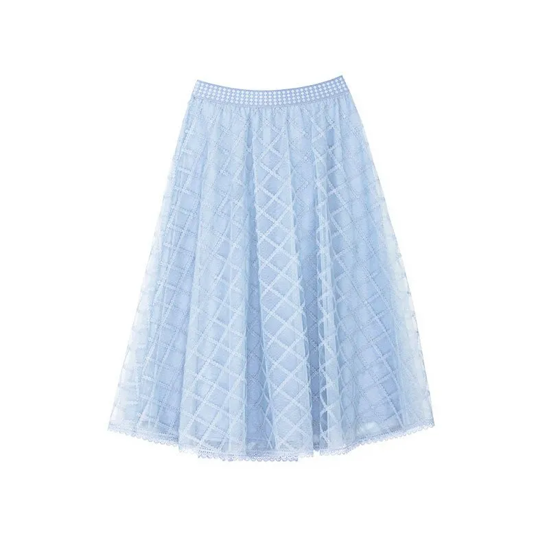 Mist Blue A Shape Mesh Skirt