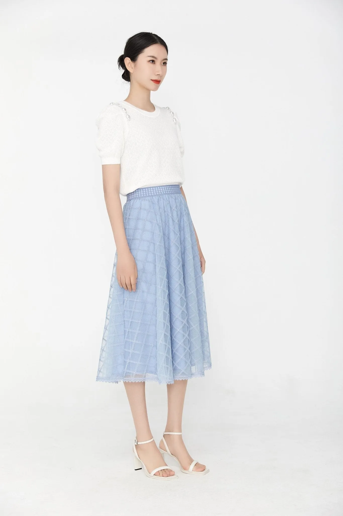 Mist Blue A Shape Mesh Skirt