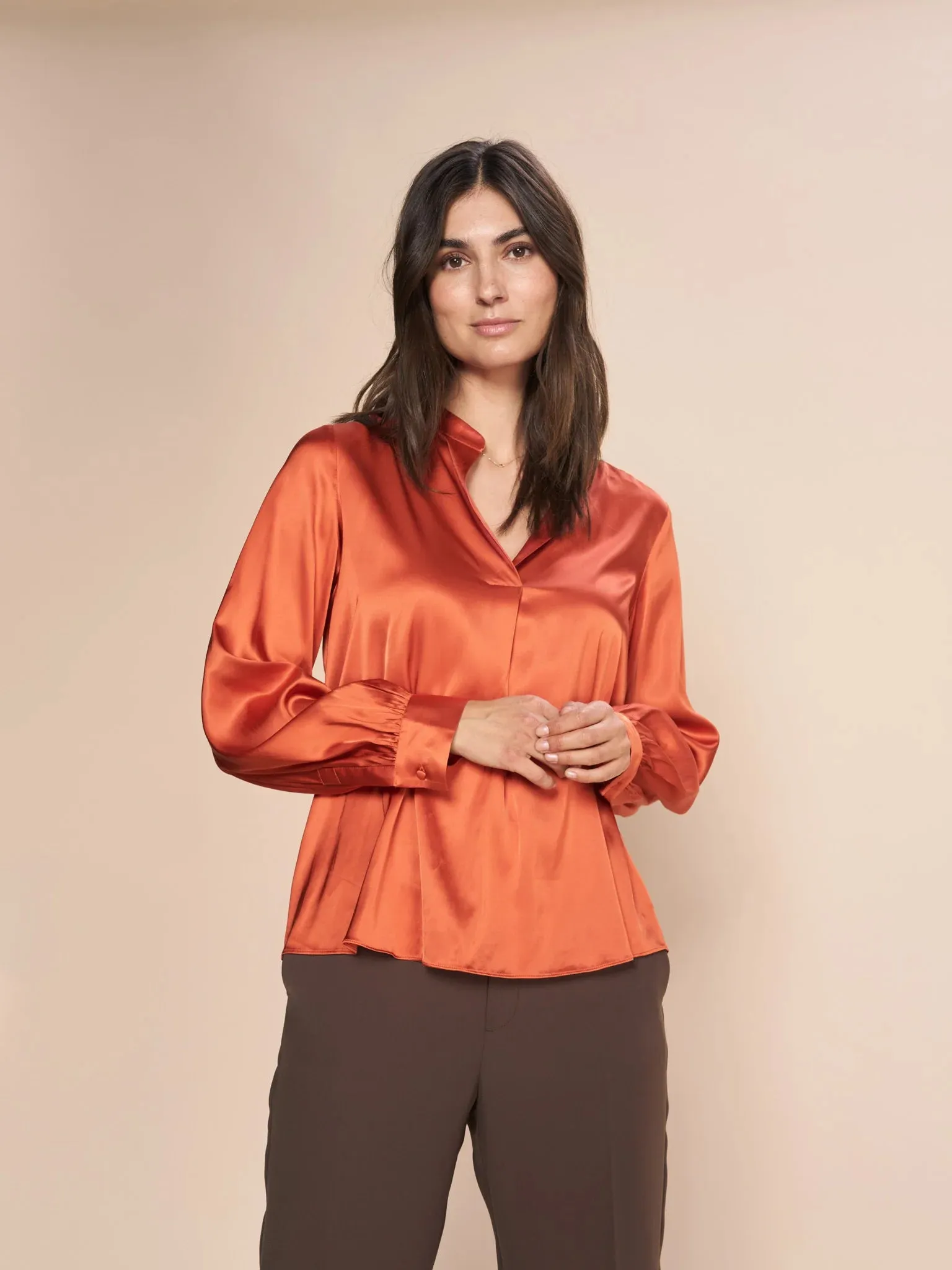 Mos Mosh Enfa Satin Blouse-Burnt Ochre-155980