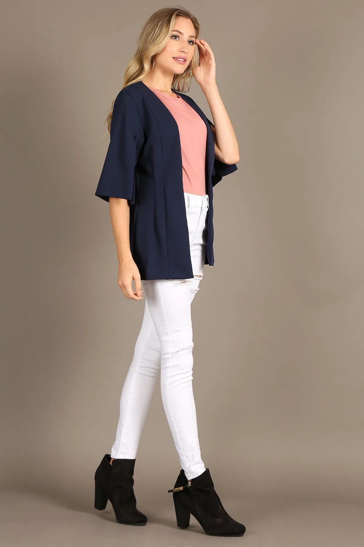 Navy Blue Quarter Sleeve Cardigan