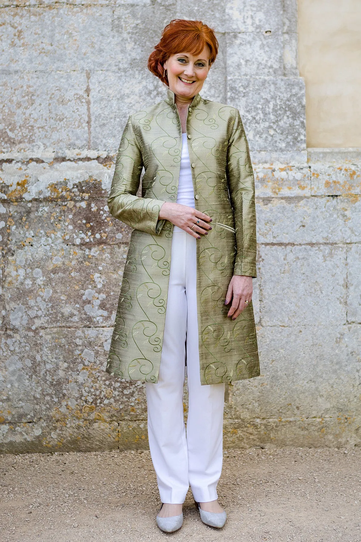 Nehru Coat in Antique Moss