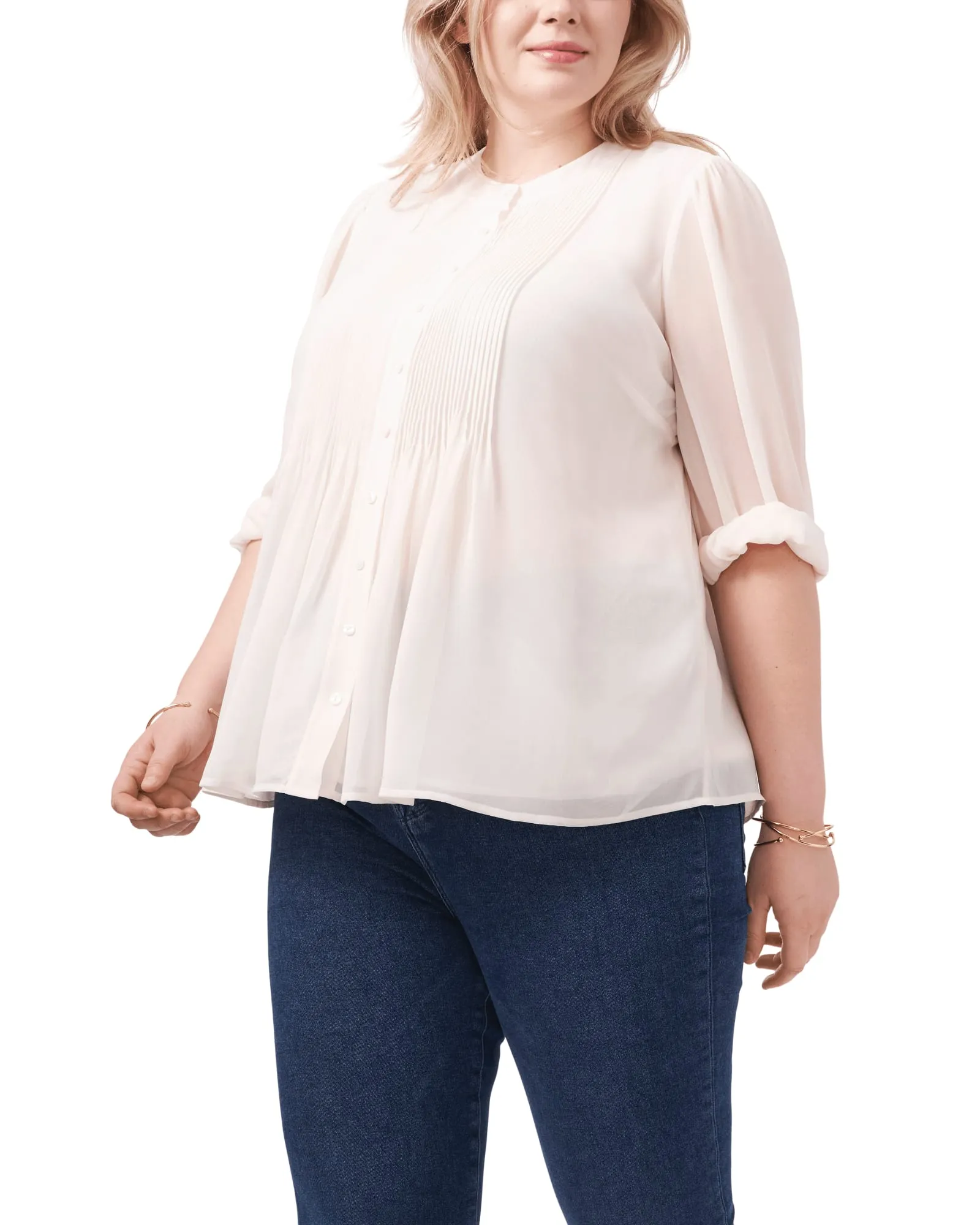 Ryleigh Button-Front Pintucked Blouse | SOFT ECRU-104