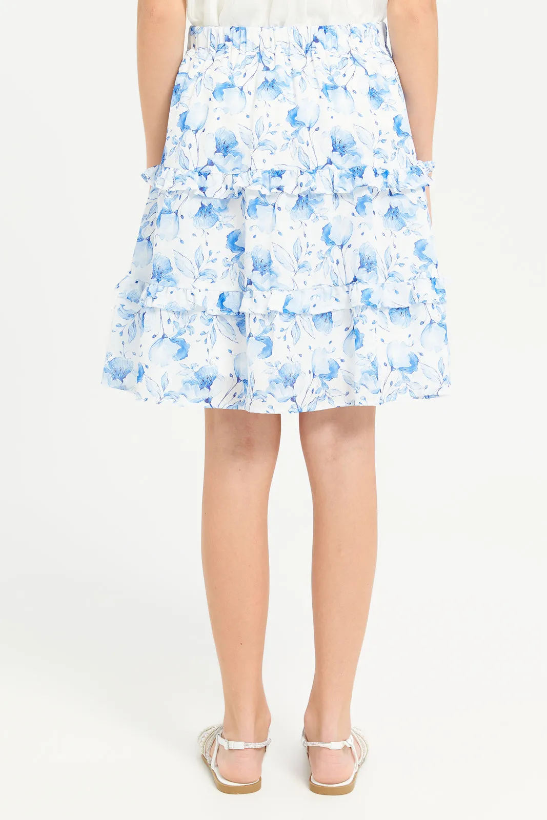 Senior Girls White Floral Tiered Skirts