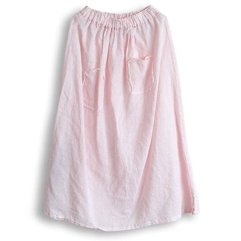 Soft Pink Linen Midi Skirt