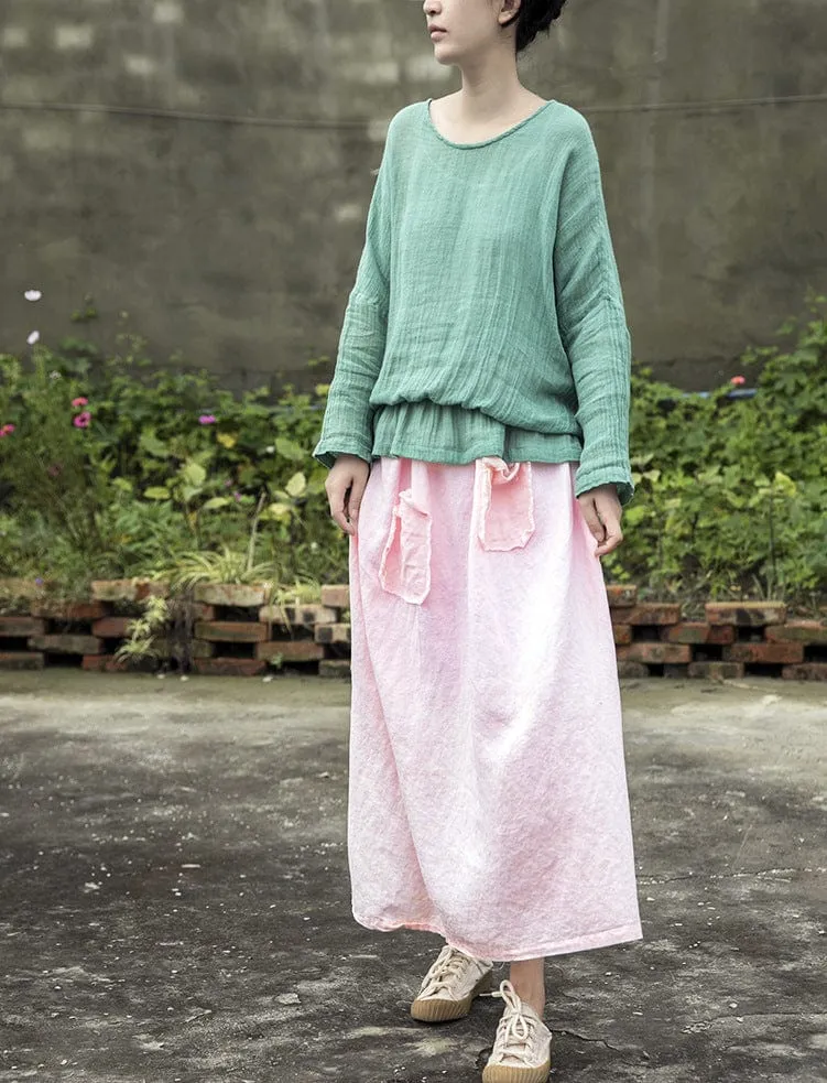 Soft Pink Linen Midi Skirt