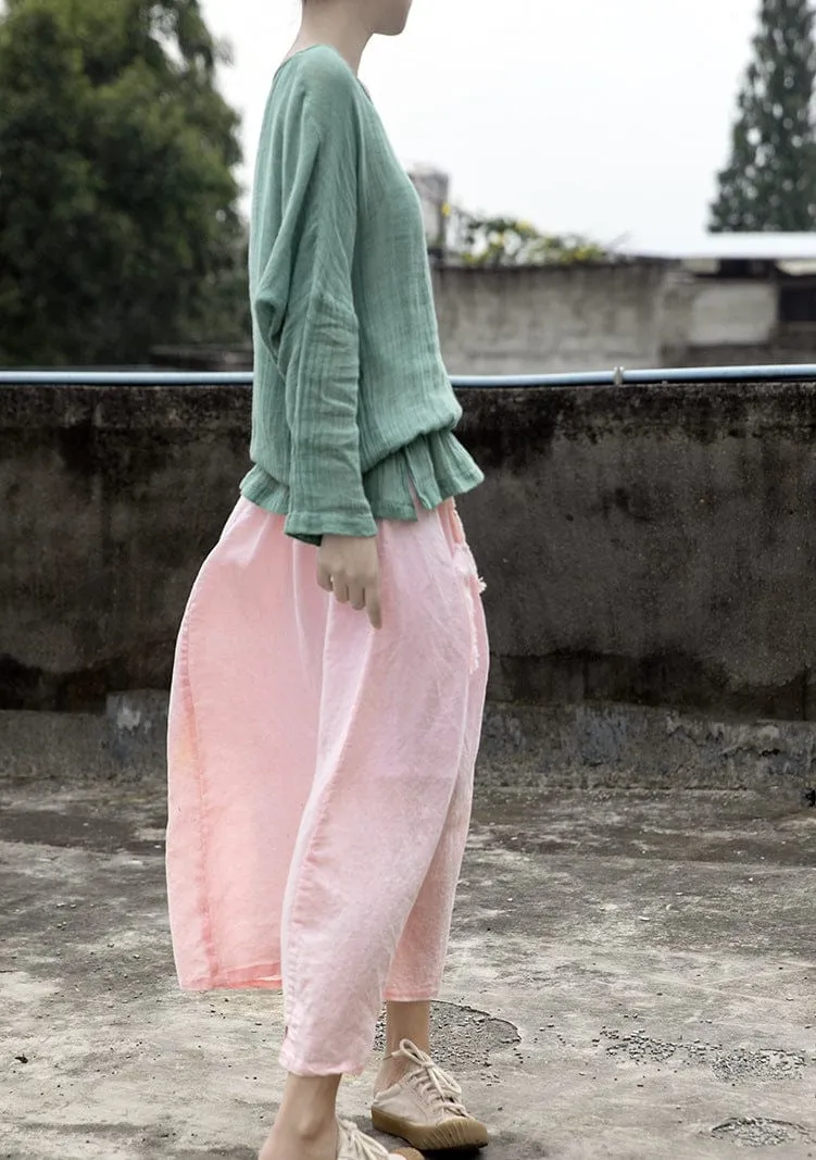 Soft Pink Linen Midi Skirt