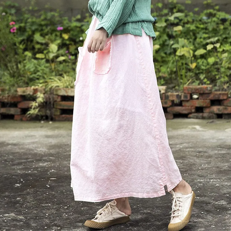 Soft Pink Linen Midi Skirt