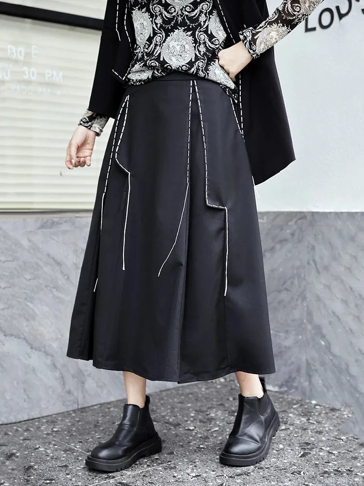 Solid Loose Designer Casual Skirts For Women High Waist Patchwork Folds Temperament Skirt Female Fashion Clothes