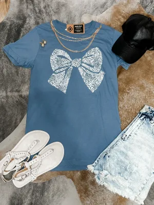 Steel blue Leopard Bow Graphic Tee