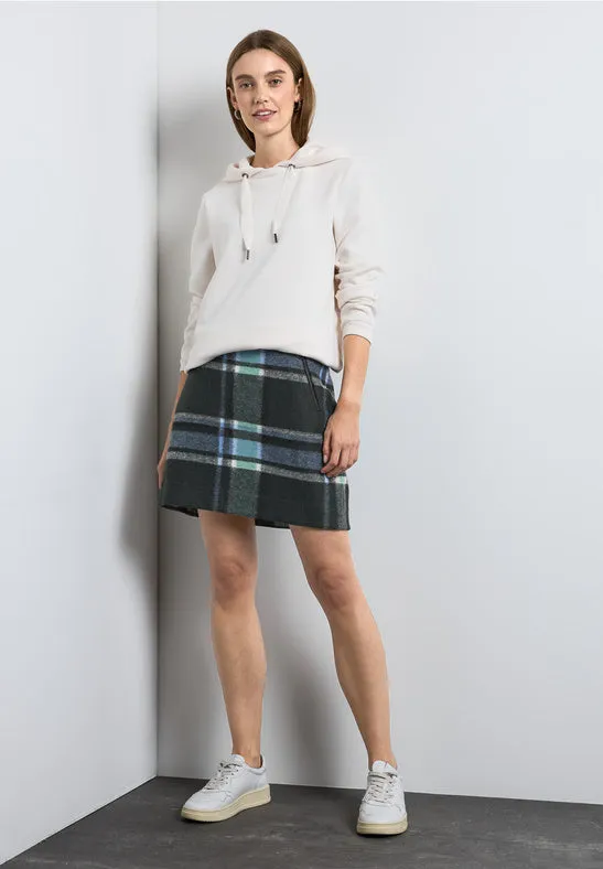 Here is an optimized product title with modifiers for the e-commerce product:

Stylish Wool-Look Checkered Mini Skirt by Street One - Chic Plaid Design

This title highlights the key features and adds an element of style and brand recognition.