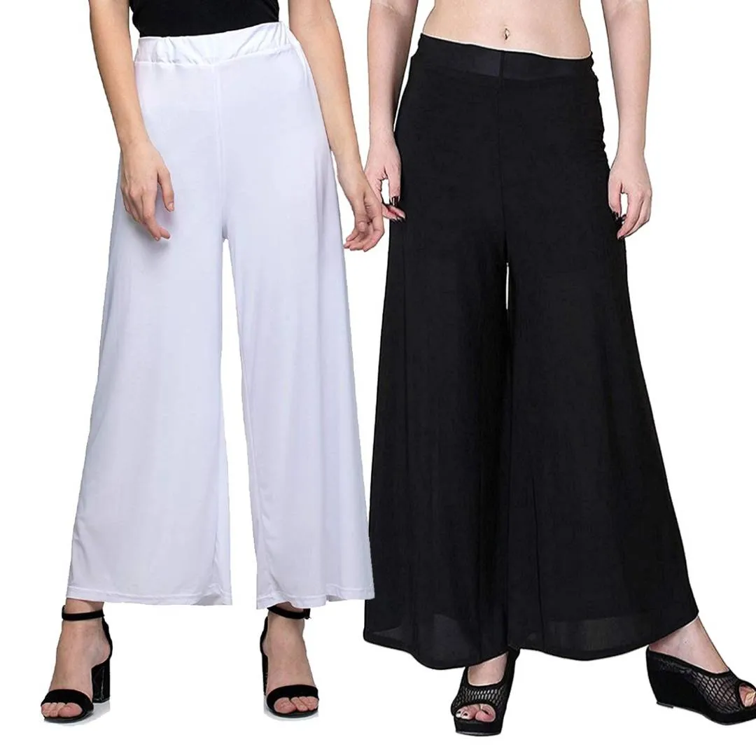 Stylish Women Palazzo Combo Pack Of 2 (Black, White)