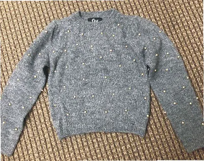 Tween Sweater | Pearl Knit Grey Sweater | Flowers by Zoe