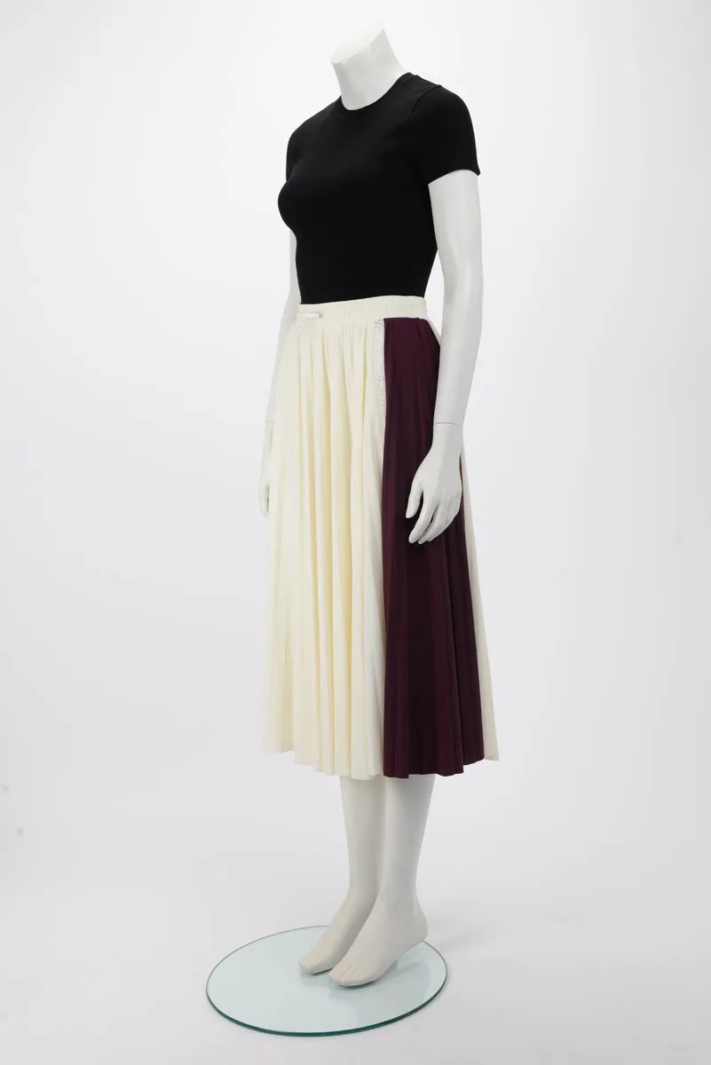 Valentino White & Plum Lycra Pleated Midi Skirt S