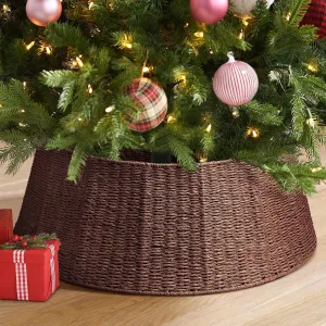 versatile 26 inch Christmas Tree Collar, Christmas Tree Skirt Cover for Christmas Tree Decorations | Rattan (Natural) B-Brown